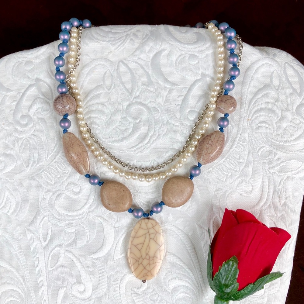 Classic Pearl Stone Layered Necklace